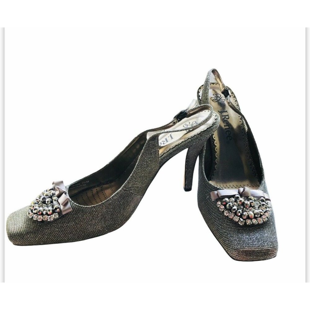J Renee Womens Christa Slingback Pump,Pewter- 9.5M
